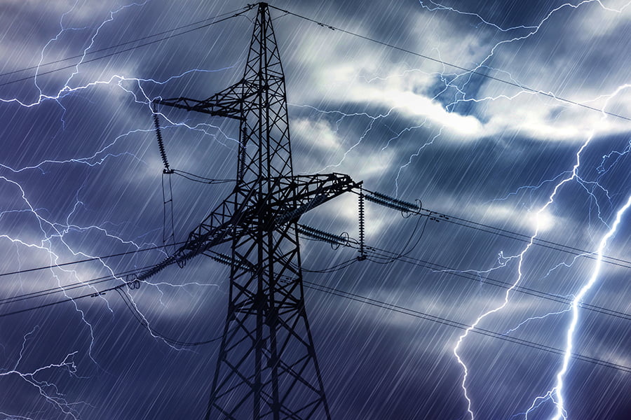 high voltage tower and lightning